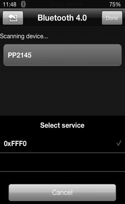 7. After changing these settings, the app will scan for the OBD-II device automatically. Select PP2145 and click done when it is found.