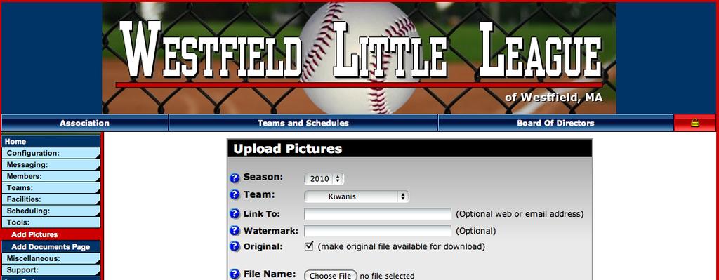 Upload Photos This feature will allow you to upload a photograph from your computer to the "Pictures" section on your team's page.