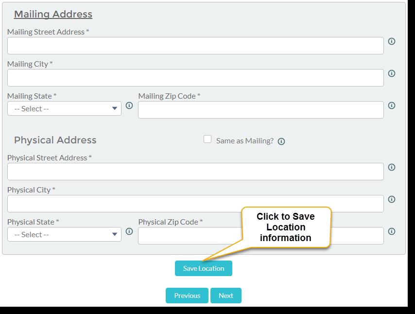 You must save the address information by clicking Save Location before