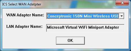 A screen will indicate which device you want to use to share internet connection (the connection that have Internet connection), being Windows 7 you can use C300RU or C150RUSM for this connection.