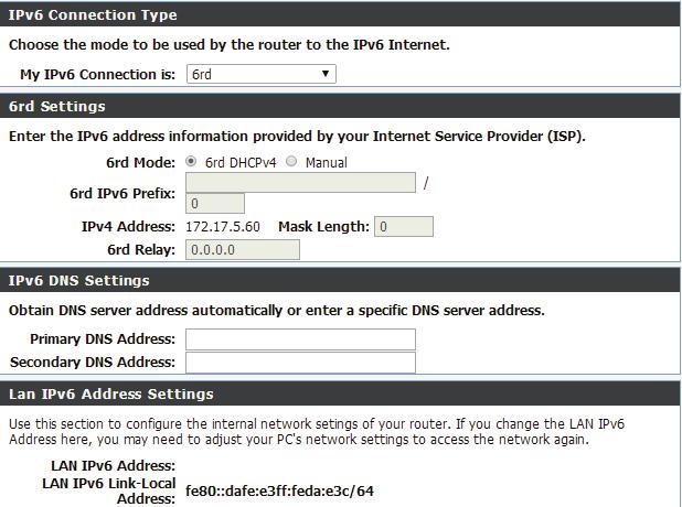 Section 3 - Configuration 6rd My IPv6 Connection Is: 6rd Mode: Select 6rd from the drop-down menu.