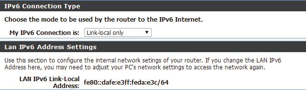 Section 3 - Configuration Link-Local Connectivity My IPv6 Connection Is: LAN IPv6 Address