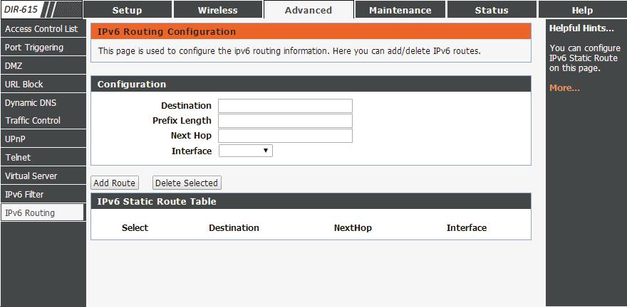Section 3 - Configuration IPv6 Routing This page allows you to specify custom routes that determine how data is moved around your network.