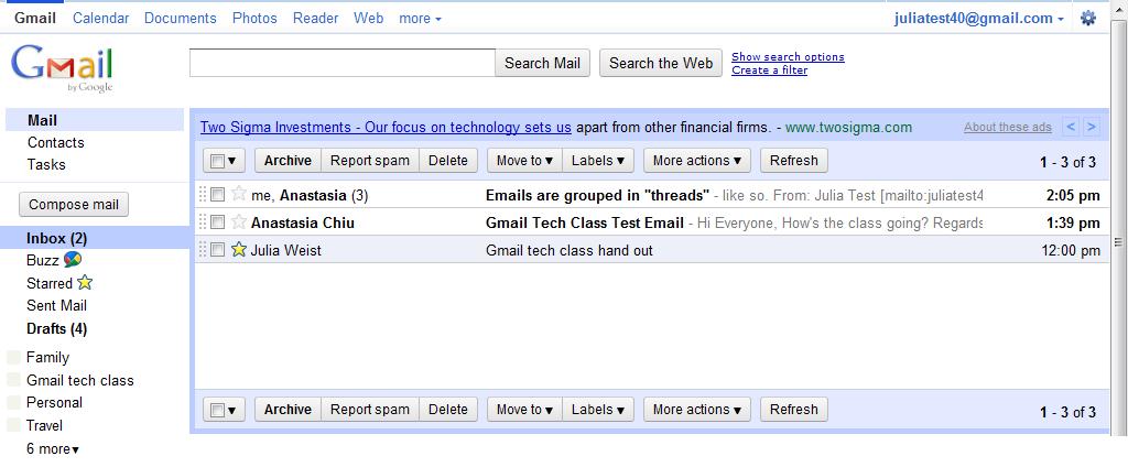 4 GETTING STARTED: Basics of the Inbox Search your email for words, dates, phrases, people, etc. Your username. Also where you click to sign out.