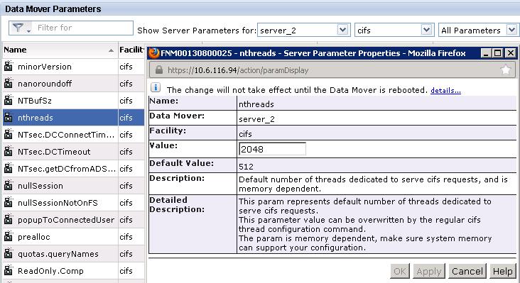 d. In Storage Capacity, type the required number of file systems (as detailed in Table 13) and accept the default values for all other parameters. 4. Export the file systems using CIFS. a. Select Storage > Shared Folders > CIFS.