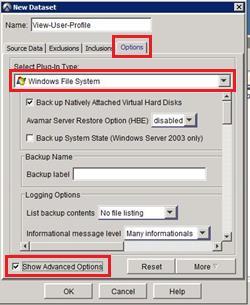 Click Options, as shown in Figure 24. Figure 24. Select Plug-in Type option 10. From the Select Plug-in Type list box, select Windows File System. 11.