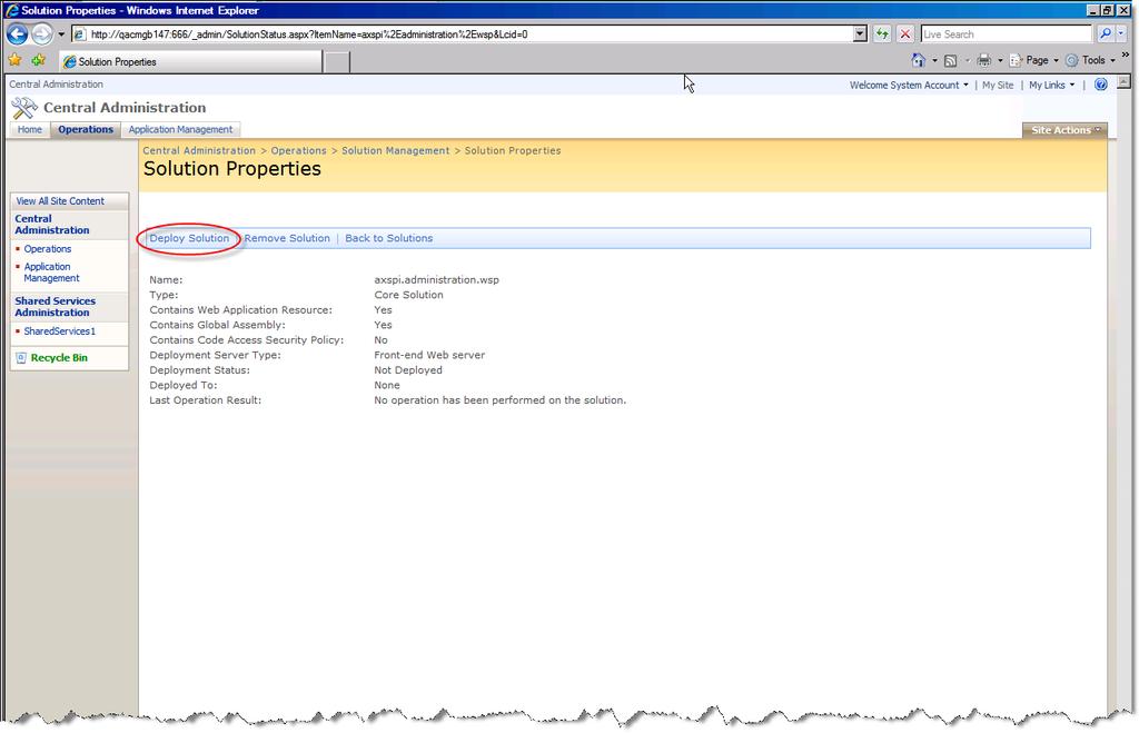 Deploying AXSPI Figure 2. Solution Properties Page 4.