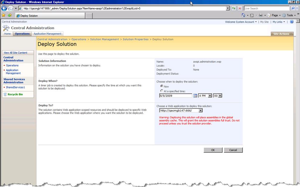 The Deploy Solution page shown in Figure 3, page 16