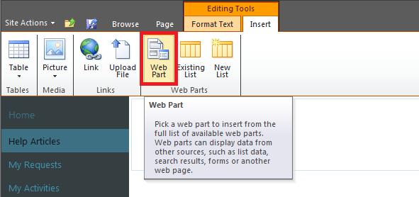 Fig. 10 Inserting a new web part In