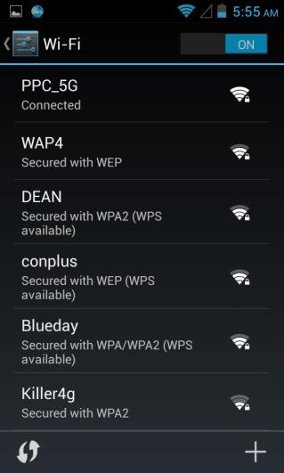 Add a Wi-Fi Network 1. Turn on Wi-Fi, in the Wi-Fi settings screen, tap + icon (at the bottom right of the list of discovered networks) 2.