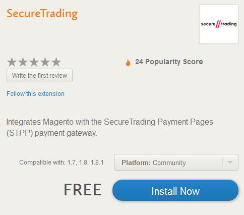 1 Install the extension Install the extension on your Magento store 1. Access Magento Connect to retrieve the Secure Trading payment extension from the following URL : http://www.magentocommerce.