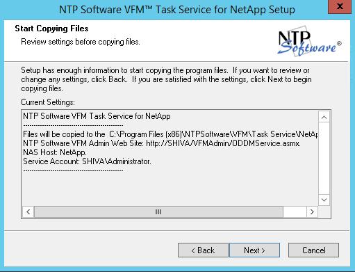 If running NetApp Cluster Mode, provide the cluster IP and login credentials before clicking Next.
