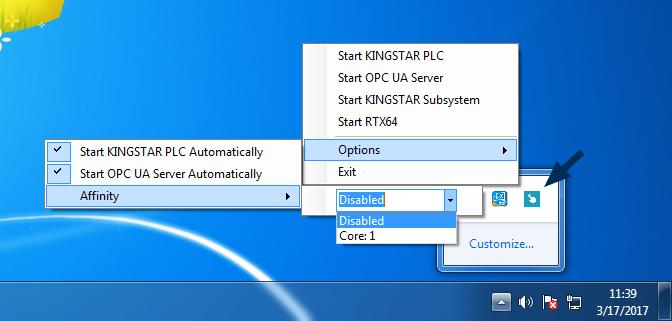 KINGSTAR Soft PLC Runtime user interface KINGSTAR Soft PLC Runtime resides in the notification area. Right-click its icon to see the menu.