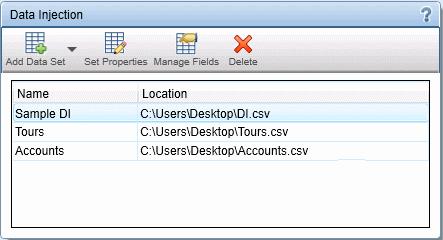 To access Important information Select Power Mode group > Data Injection node. Data sets can be.xls,.xlsx, or.csv files.