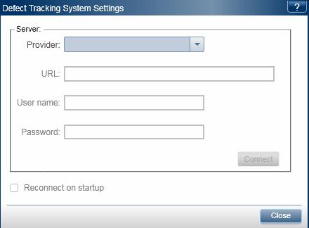 The following image shows the Defect Tracking System Settings dialog