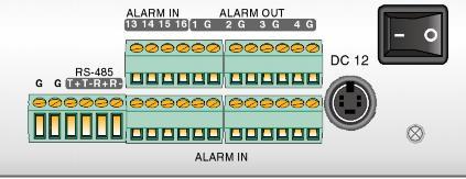 External Alarm In/Out Connection and RS485 connections Alarm Input Port: 16 : Alarm Inputs.