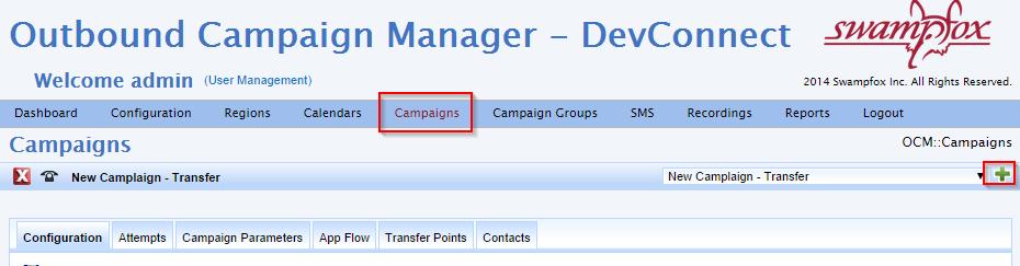 To add a new campaign, click on Campaigns and select +.