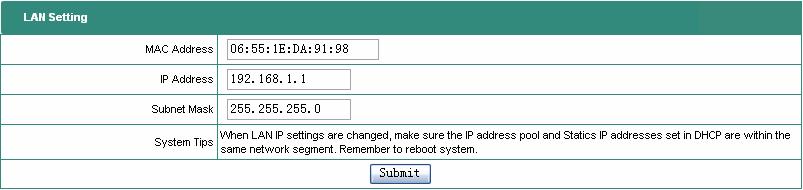 8.1.2 LAN Settings LAN Port can be used for IP-PBX to connect to a Notebook PC for configurations.