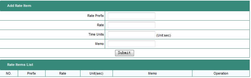 8.2.2 Rate Setting Rate setting is used to calculate the charges for each call. The IP PBX will generate a call record for the charges. All the charges are based on this rate table.