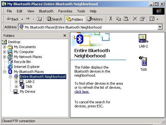 6.5 FIND BLUETOOTH DEVICES Search for Devices looks for Bluetooth devices in the vicinity and displays the devices that it finds in My Bluetooth Places.
