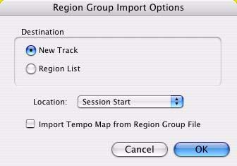 Importing Region Groups To import a region group using the Pro Tools File menu: 1 Choose File > Import > Region Groups and select the region group you want to import.