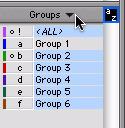 Group List Pop-Up Menu The pop-up menu at the top of the Group List provides the following commands: Saving a Group preset 2 Choose one of the six preset locations from the Location pop-up menu, and
