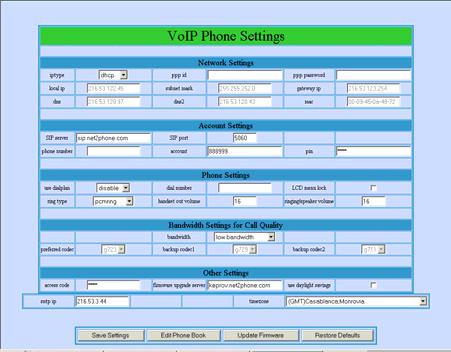 VoIP Phone Settings Page Selecting an IP Type The first step in configuring the IP address on your VoIP Phone is to select the type of protocol your network requires: Static IP, DHCP, or PPPoE.