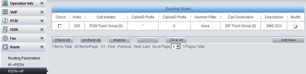 10) Click on Route\ PSTN->IP from the toolbar, call from E1