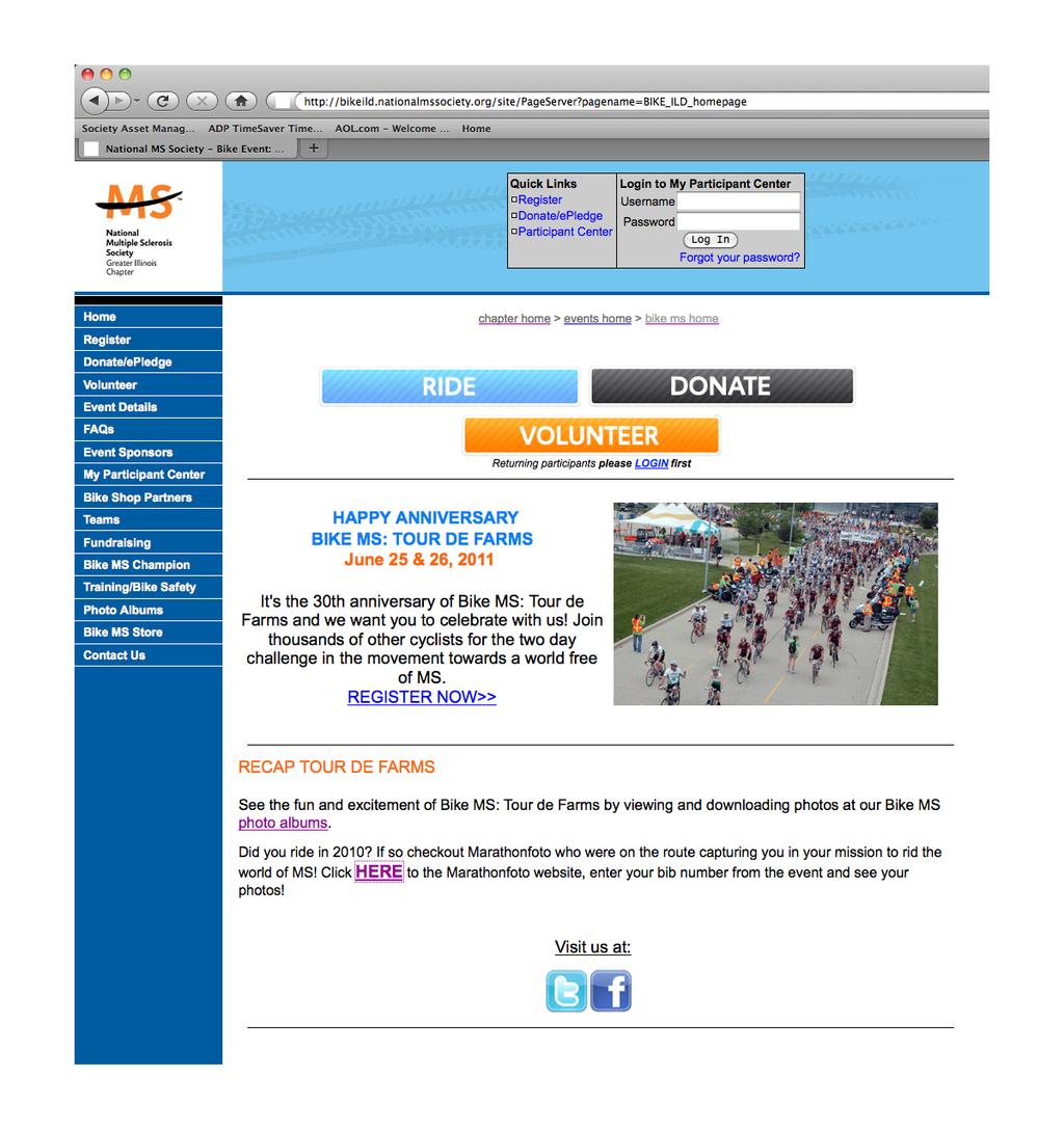 Accessing the My Participant Center STEP 1: From the Bike MS website select My Participant Center in the left-hand