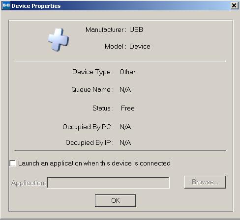 Device Properties Device Properties dialog box displays information of the USB device.