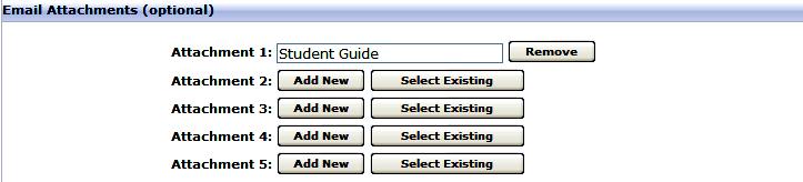 This allows for an Administrator to both select existing resource library items as an attachment and to upload new items directly from the e-mail creation screen, which