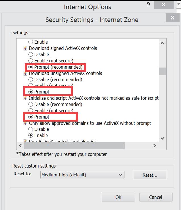2 Scroll down until you see ACTIVEX CONTROLS AND PLUG-INS. (If you have Internet Explorer 9 or 11, change ALLOW ACTIVEX FILTERING to DISABLE. Other versions of IE will not have this option.