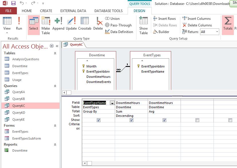 Totals Query Query Tools Design ribbon In Show/Hide group Totals Sum - Adds the items in