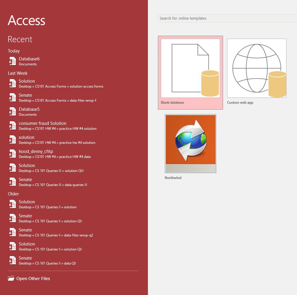 Create a Database Open Microsoft Access Click Blank Database Name