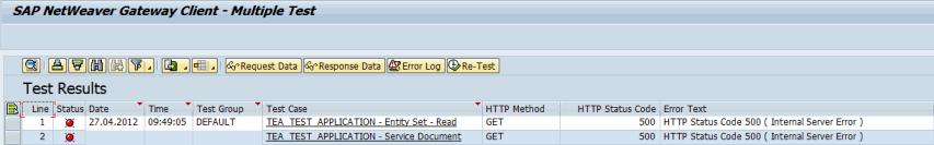 Select the line in which the relevant test case is displayed and choose Request Data to display the HTTP request or choose Execute to run the test.