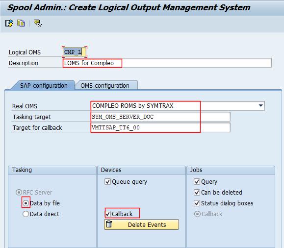 SAP configuration: Select the option as shown above: ROMS Choose the correct ROMS. Tasking target Enter the RFC Description, one that we created above.