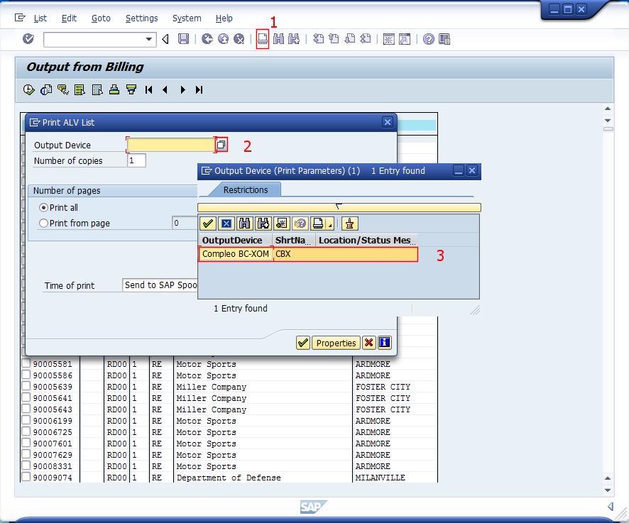 2.10 PROCESSING SAP SPOOLS USING BC-XOM CONNECTOR (WITHOUT INSTALLING ANY PACKAGE ON THE SERVER) 2.10.1 PRINT A REPORT IMMEDIATELY Figure 121: Selecting a printer To print a report, select the report: 1.