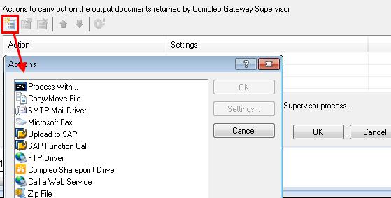 Under Actions to carry out on the output documents returned by Compleo Gateway Supervisor section, click.