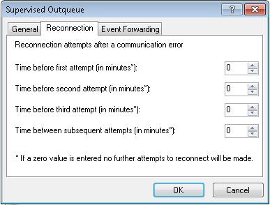 Supervised Outqueue: Reconnection Figure 33: Supervised Outqueue Reconnection This Reconnection tab gives you the advanced option of configuring the amount of time that administrator should wait