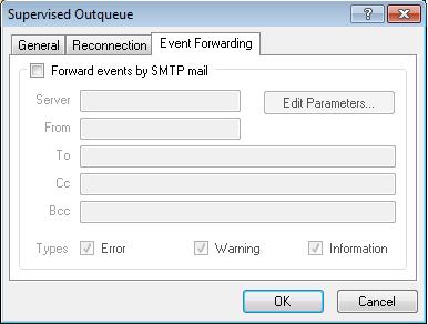 Supervised Outqueue: Event Forwarding Figure 34: Supervised Outqueue Event Forwarding This tab gives you the option of sending the Events you have selected, to an email address or to a group of email