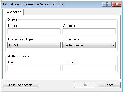Figure 69: XML Stream Connector Connection Settings Connection: Name: Enter the Connection Name in the space provided, as you want it to appear in the Administrator Tree view.