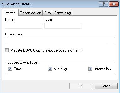 Supervised DataQ: General Figure 73: Supervised DataQ General Name: Enter the name of the DataQ. Normally, it's the name of the workstation (This field is mandatory).