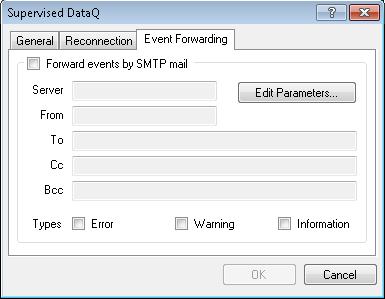 Supervised DataQ: Event Forwarding Figure 75: Supervised DataQ Event Forwarding This tab gives you the option of sending the Events you have selected, to an email address or to a group of email