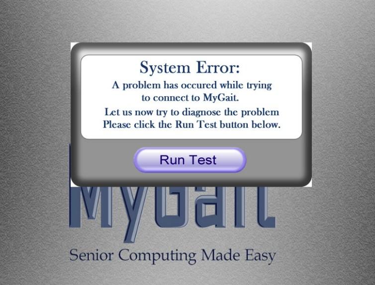 INTERNET CONNECTIONS Run Test When your MyGait computer is having trouble connecting to the Internet you will receive a System Error (as shown in the picture below) DESCRIPTION OF THE KEYBOARD