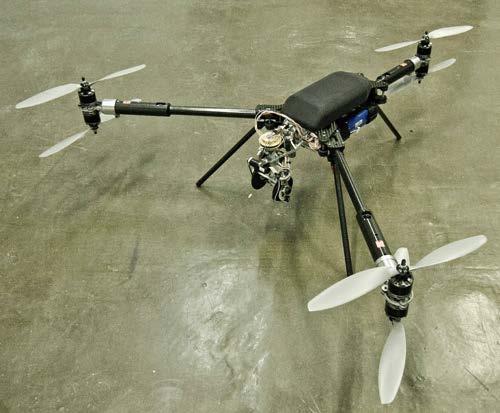 pivoting point is at the same level with aircrafts rotational center (Fig. 13). known to be very prone to vibrations and sudden sharp movements. Fig. 12. Multirotor VTOL rotorcraft in test hangar Fig.