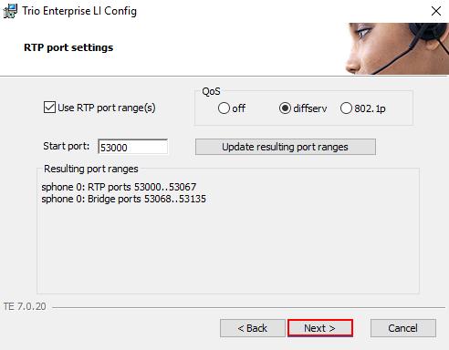 In the subsequent window enter the following settings: Use RPT port range(s): Check the box