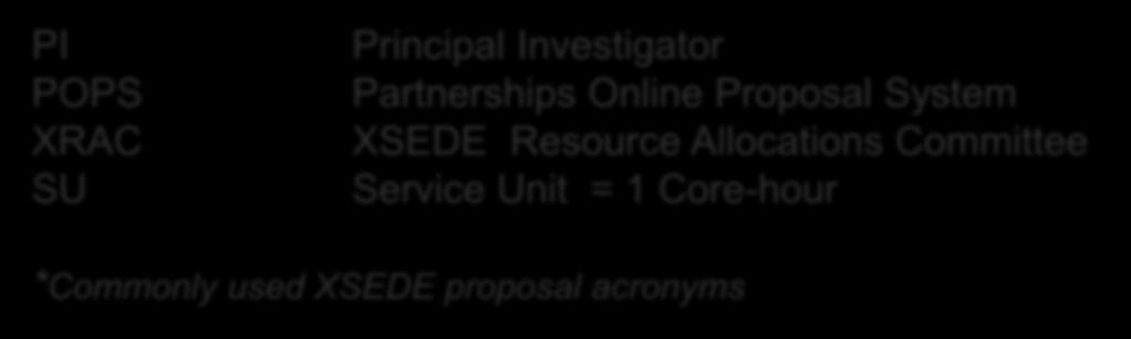 Program (usually funded) PI POPS XRAC SU Principal Investigator Partnerships