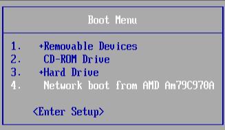 12 2. Once you have selected the network boot device the system should then boot up connecting to the Deployment Console s DHCP and then loading the boot image from the PXE server. 3.