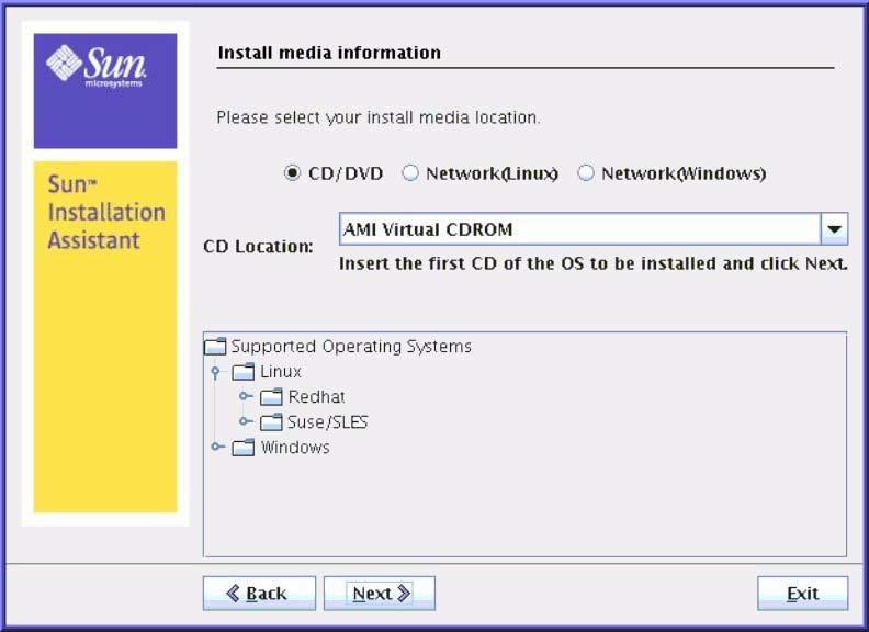 3. As the Operating System installation process begins, you see the Install Media Information dialog. At this dialog, you need to specify the location of your OS installation media.