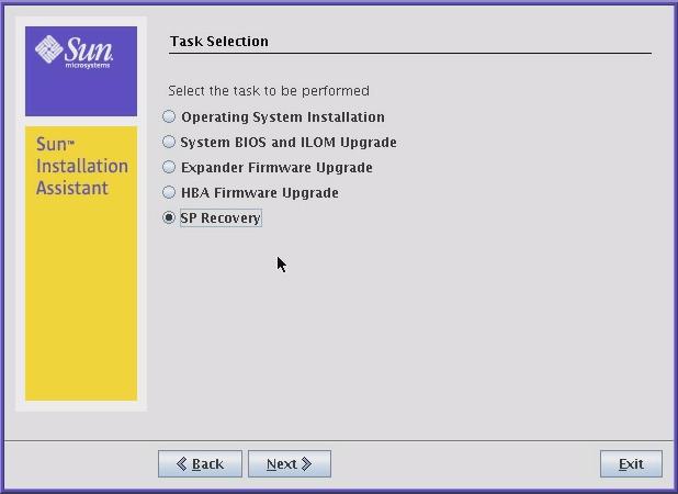 The ILOM Recovery information dialog appears. 3. At the ILOM Recovery dialog, click Next to start the recovery.